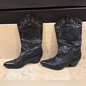 Reba McEntire OK Black Leather Pointed Toe Boots Size 9.5